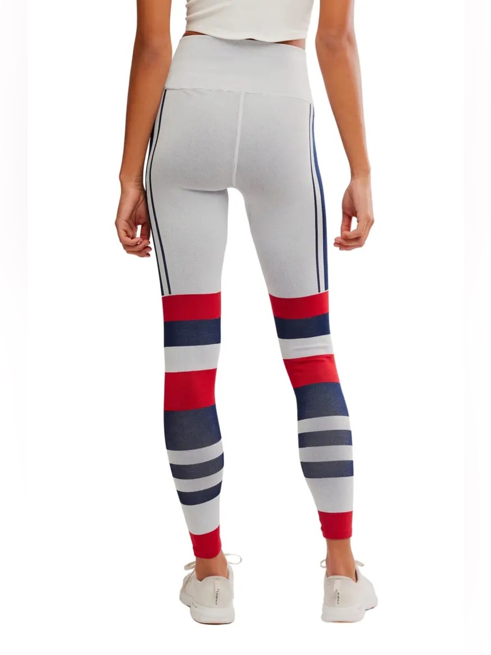 1498. FREE PEOPLE Myoko Jacquard Leggings in Ivory Retro Stripes NWT $128 - Picture 3 of 5